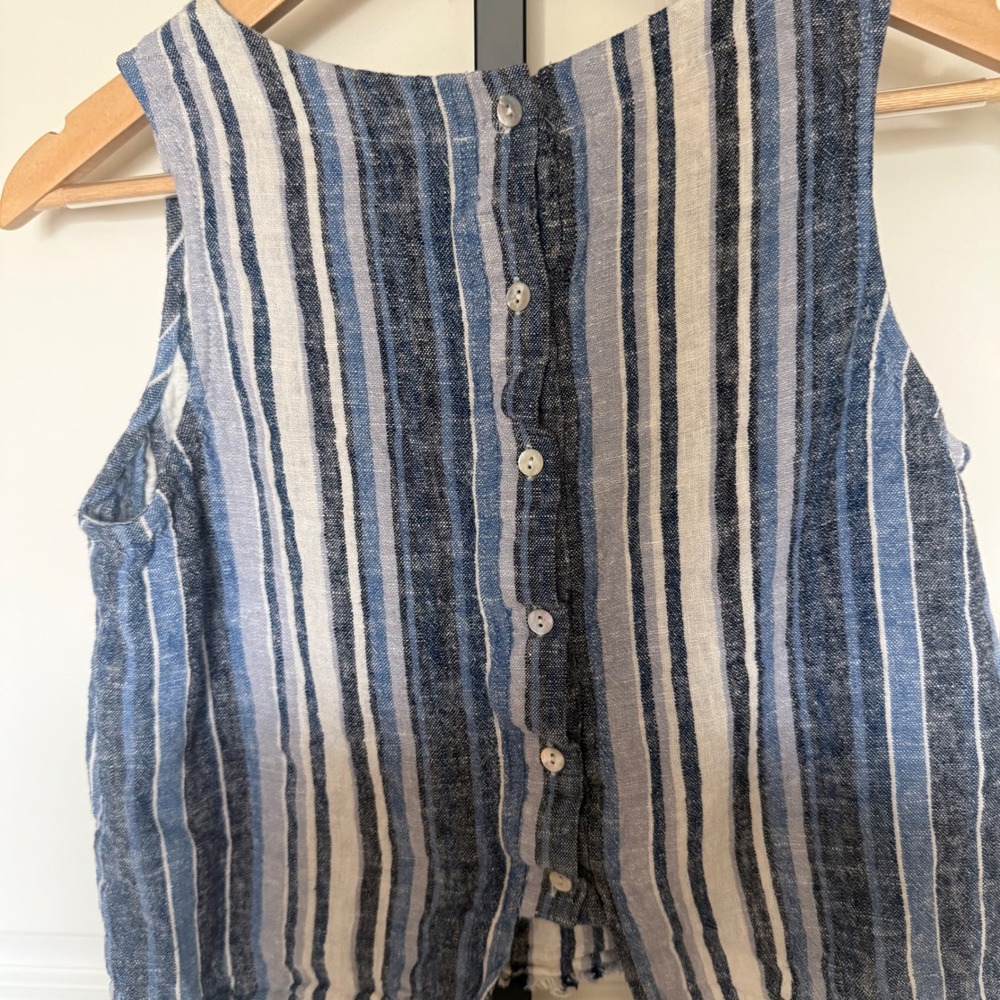 Drew Anthropologie Blue White Striped Linen Blend Button Back‎ Tank Top Medium - Picture 4 of 9